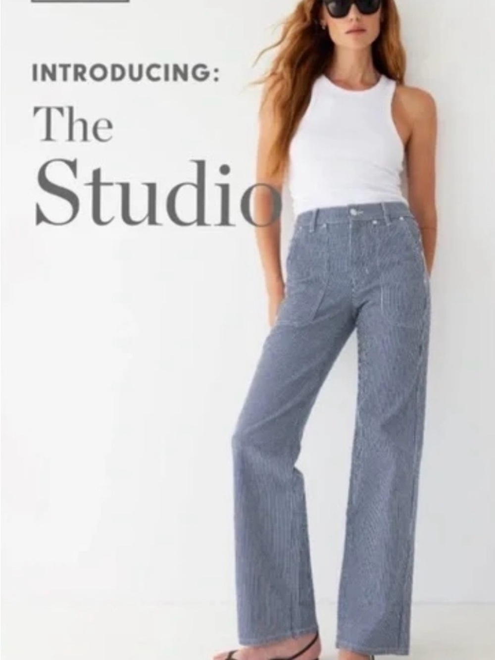 AYR Blue-Striped High-Rise Wide-Leg Jeans NWOT